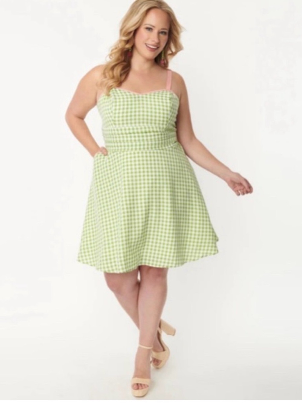 Unique Vintage Green Gingham Dress